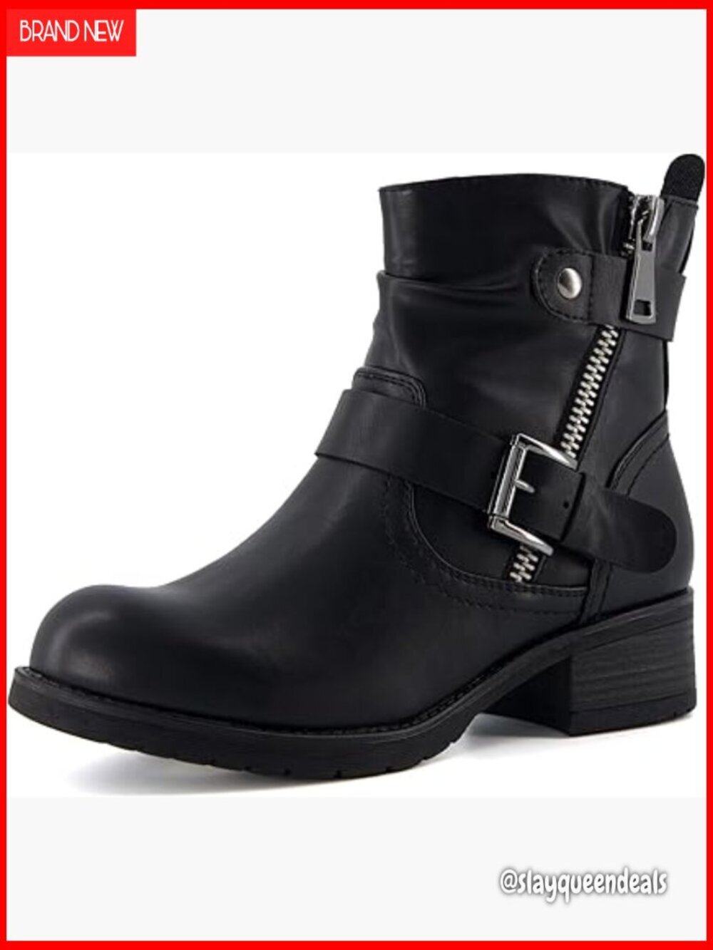 Motorcycle Ankle Boots with Memory Foam, Zipper & Buckle, Wide Width Options